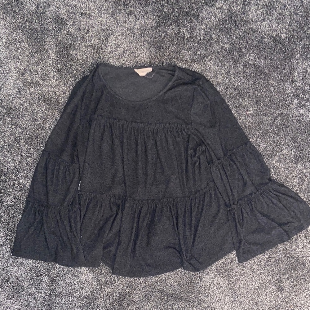 Love Riche Black Tiered 3/4 Sleeve Blouse